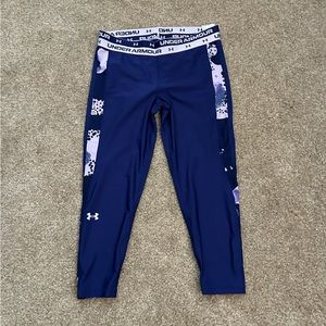 Under armour workout pants compression purple/blue youth xl but fits women l/xl